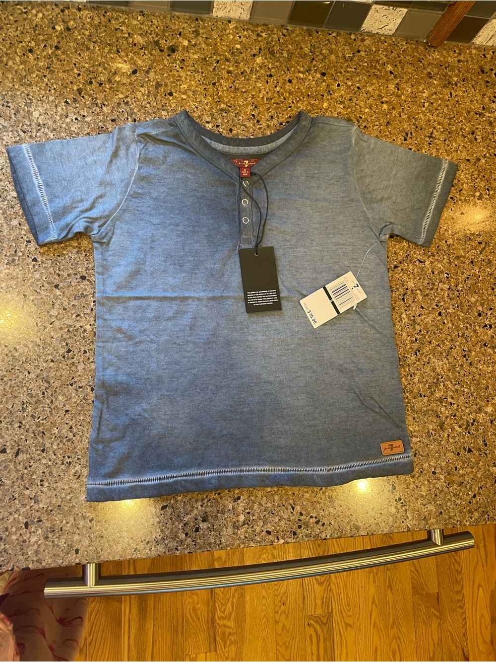 7 For All Mankind Boys Blue Heather Short Sleeve Henley Tee